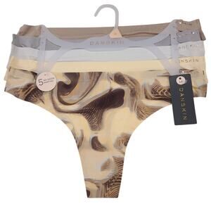 NWT DANSKIN No-Show Thong Panties 5 Pack Seamless Lasercut Sz M